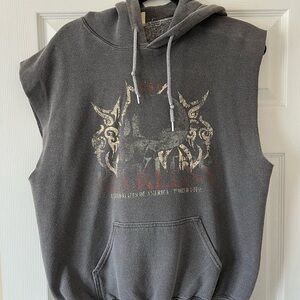 Gray Sleeveless Hoodie with Graphic Print
